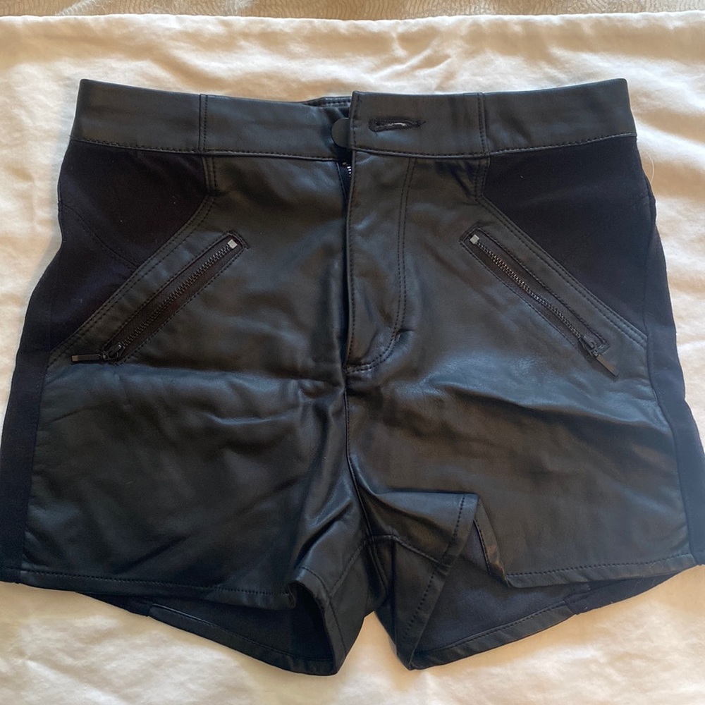 Black leather (faux) shorts. Fire Los Angeles brand. Size 5. Brand new!!